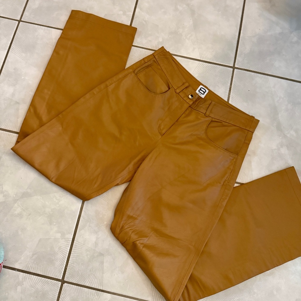 8 by YOOX size small light brown/tan lamb skin leather pants with studs